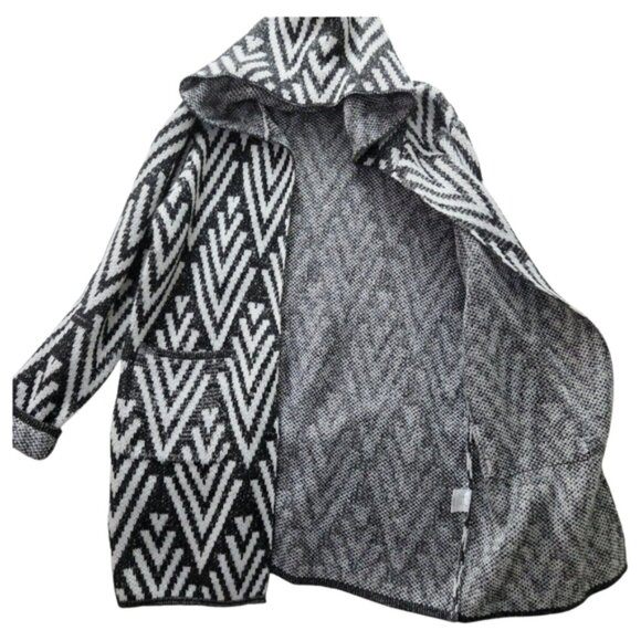 Papillon Hooded Geometric Open Front Coatigan Black White S/M - Picture 2 of 8